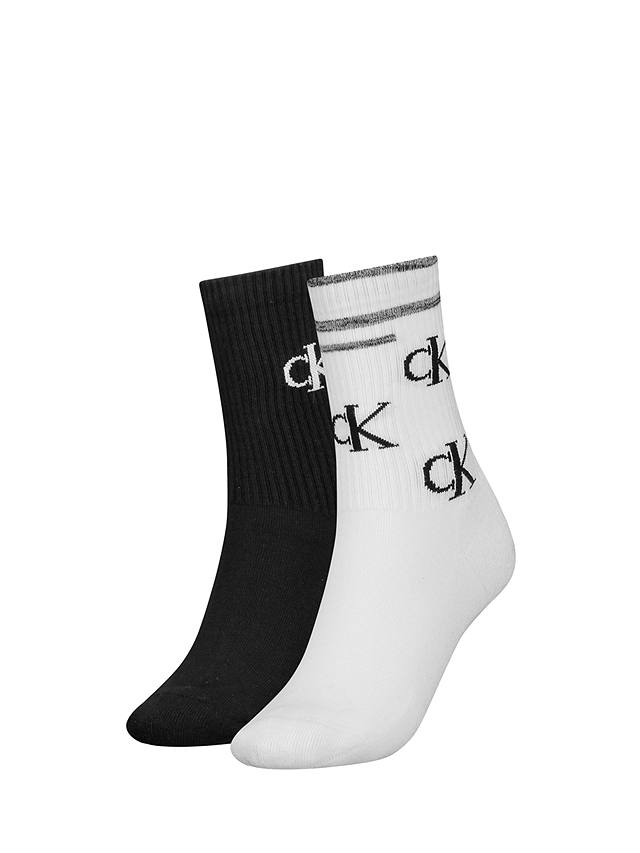 Calvin Klein Scattered Logo Ankle Socks, 2 Pack, White/Black