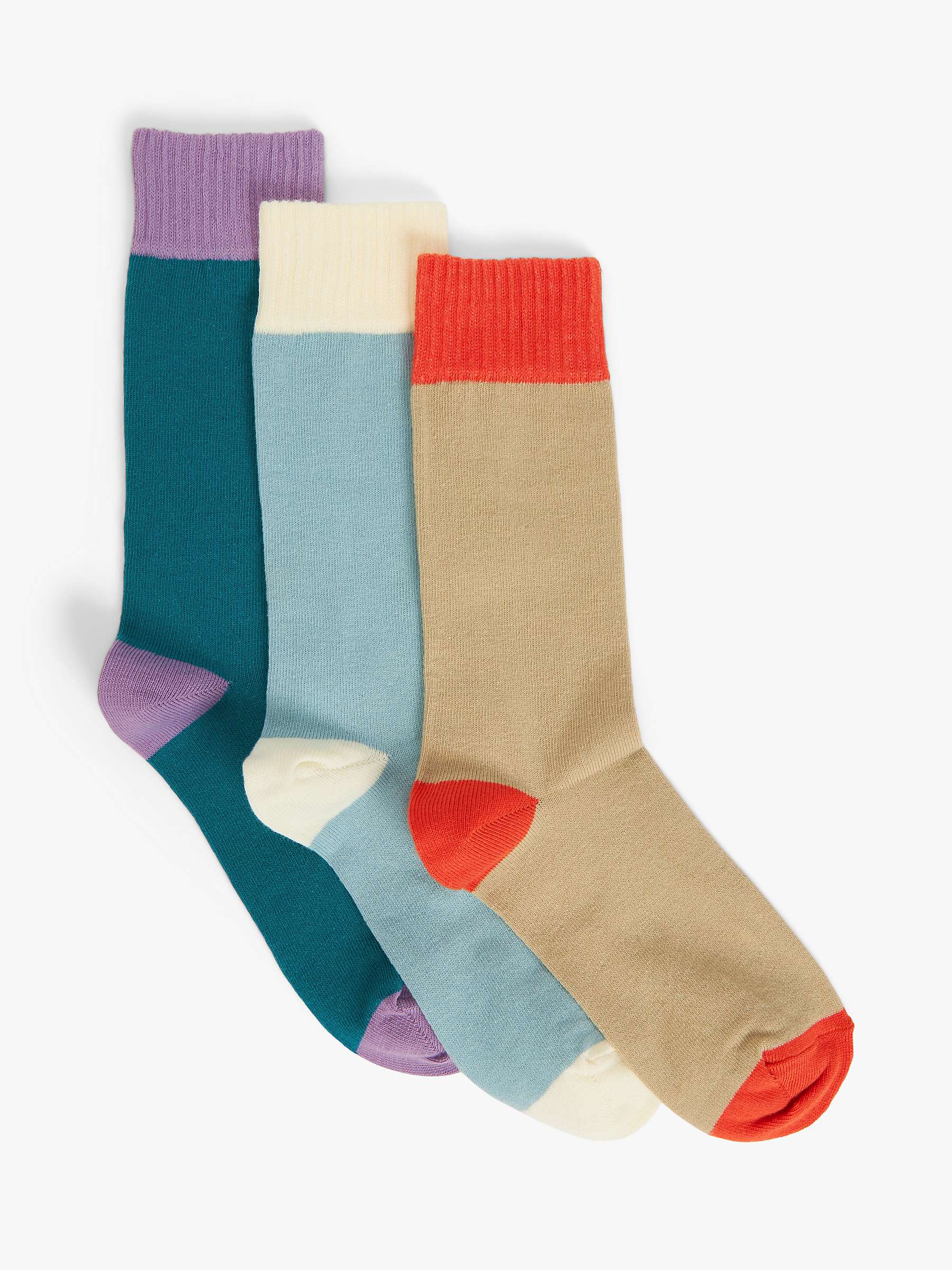 Buy John Lewis Colour Block Organic Cotton Mix Ribbed Welt Ankle Socks, Pack of 3 Online at johnlewis.com