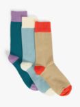 John Lewis Colour Block Organic Cotton Mix Ribbed Welt Ankle Socks, Pack of 3