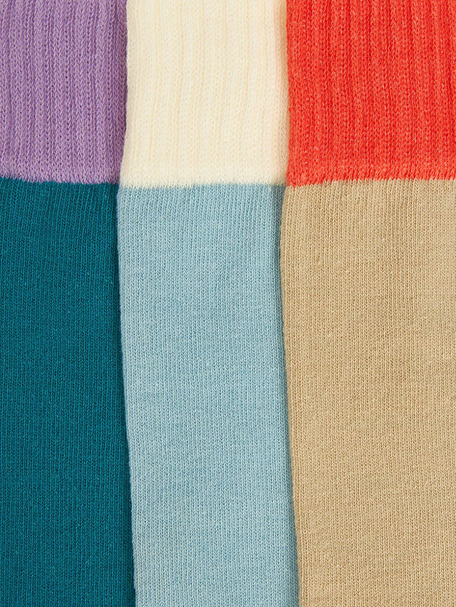 John Lewis Colour Block Organic Cotton Mix Ribbed Welt Ankle Socks, Pack of 3, Teal/Oatmeal