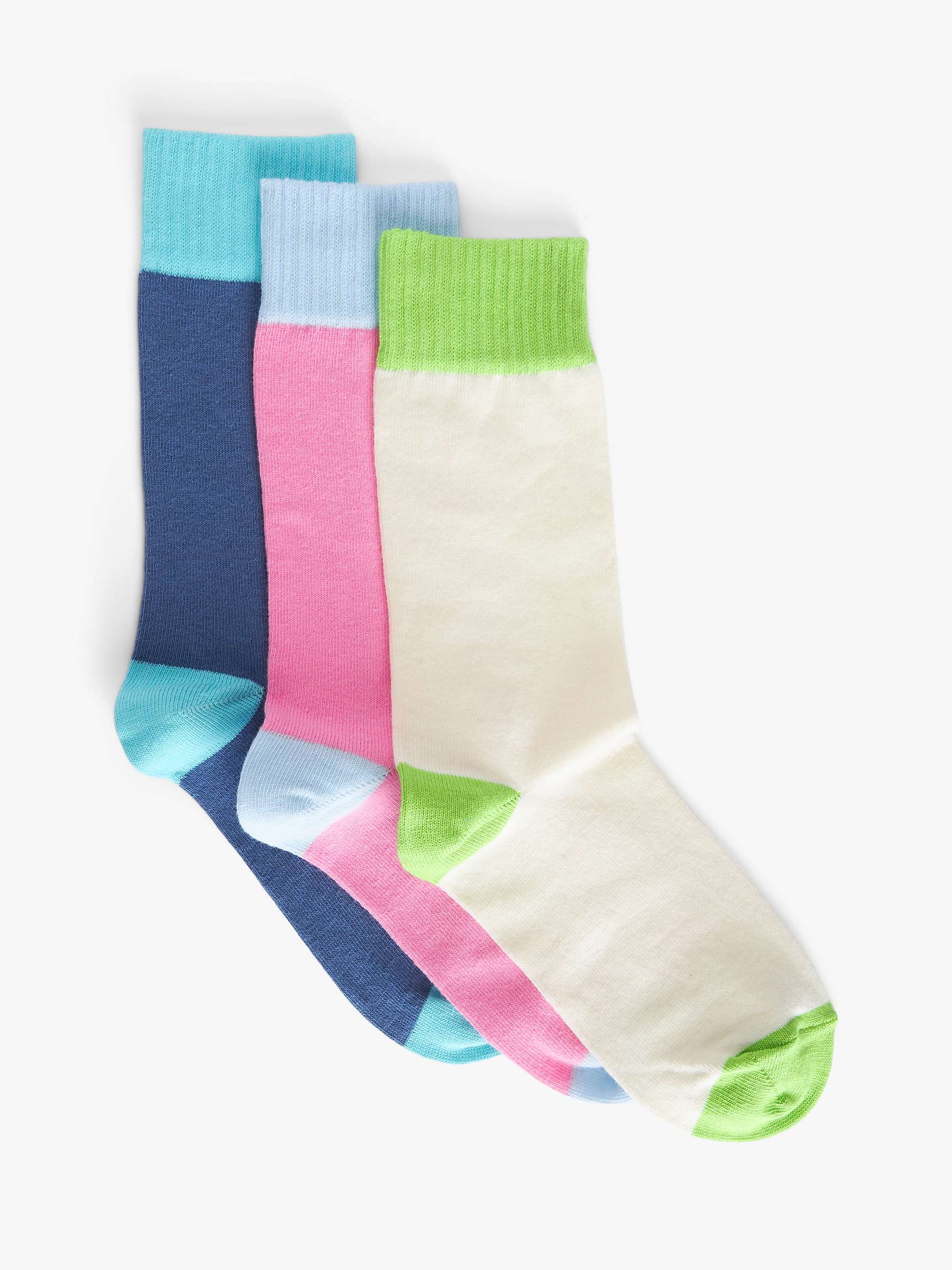 John Lewis Colour Block Organic Cotton Mix Ribbed Welt Trainer Socks ...