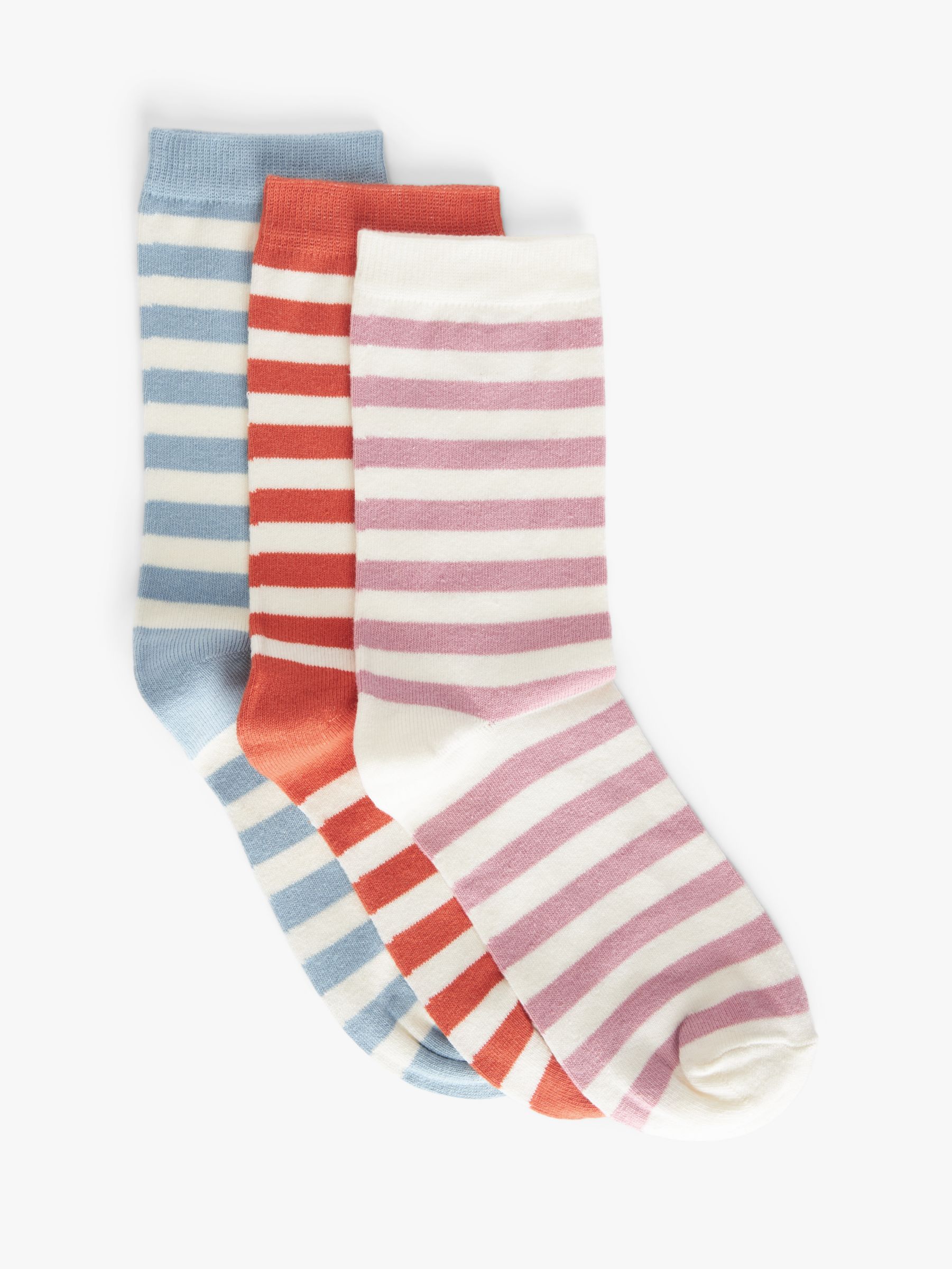 John Lewis Stripe Organic Cotton Mix Ankle Socks, Pack of 3, Blue/Red ...