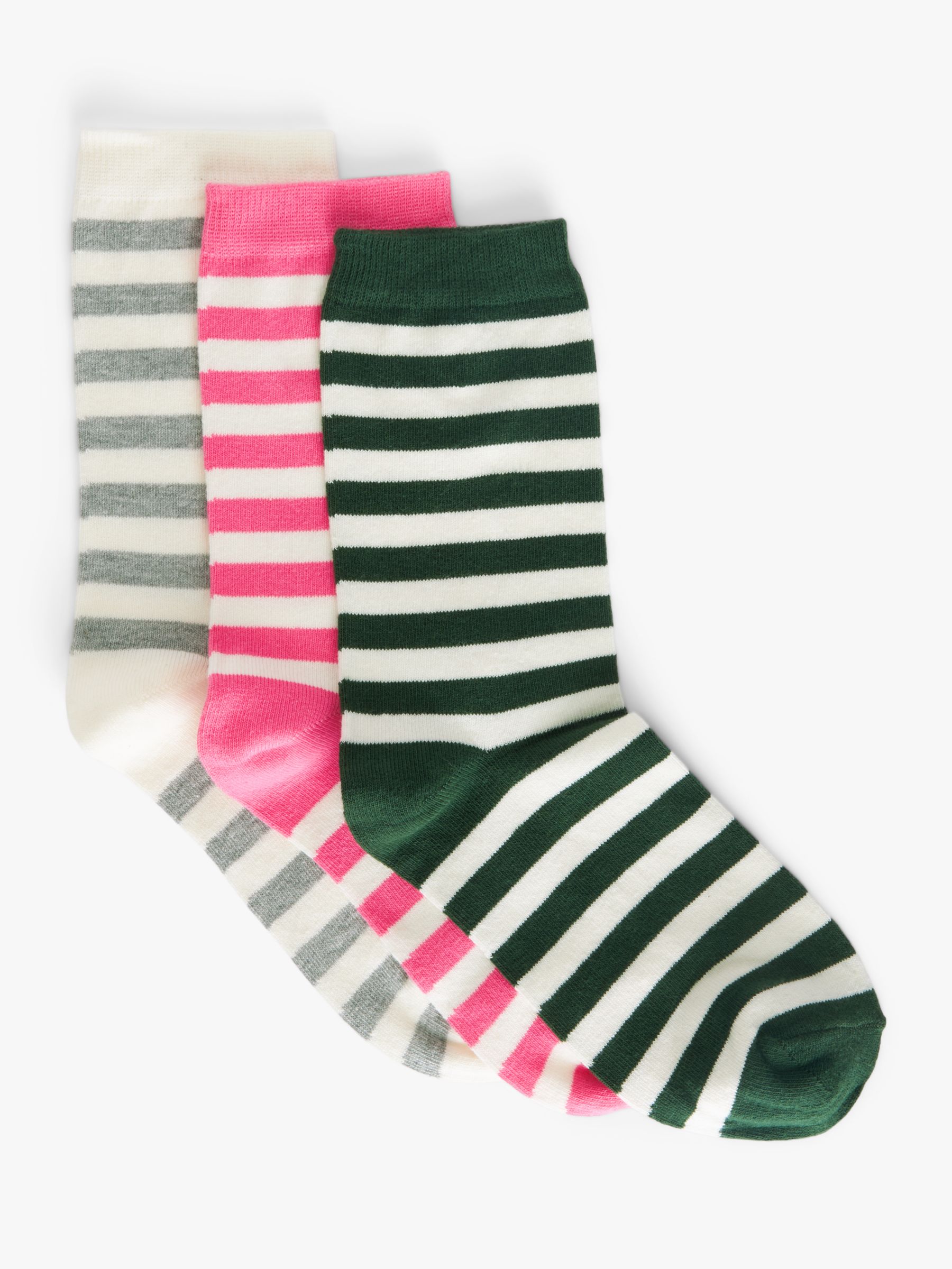 John Lewis Stripe Organic Cotton Mix Ankle Socks, Pack of 3, Grey/Pink ...