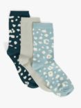 John Lewis Leopard Print Organic Cotton Mix Ankle Socks, Pack of 3, Blue/Multi