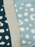 John Lewis Leopard Print Organic Cotton Mix Ankle Socks, Pack of 3, Blue/Multi