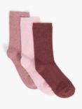 John Lewis Ribbed Organic Cotton Mix Ankle Socks, Pack of 3, Pink