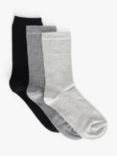 John Lewis Ribbed Organic Cotton Mix Ankle Socks, Pack of 3, Black/Grey