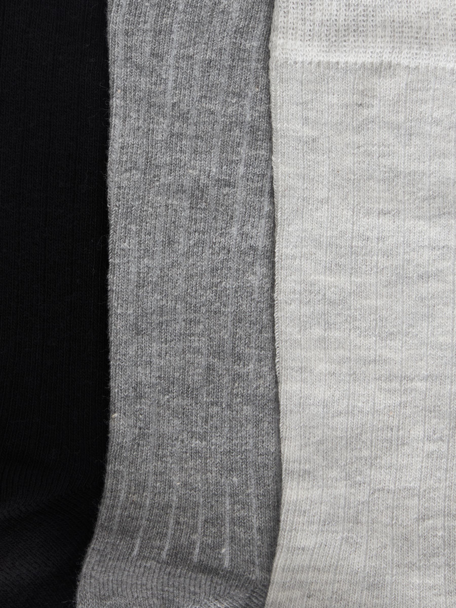 John Lewis Ribbed Organic Cotton Mix Ankle Socks, Pack of 3, Black/Grey ...