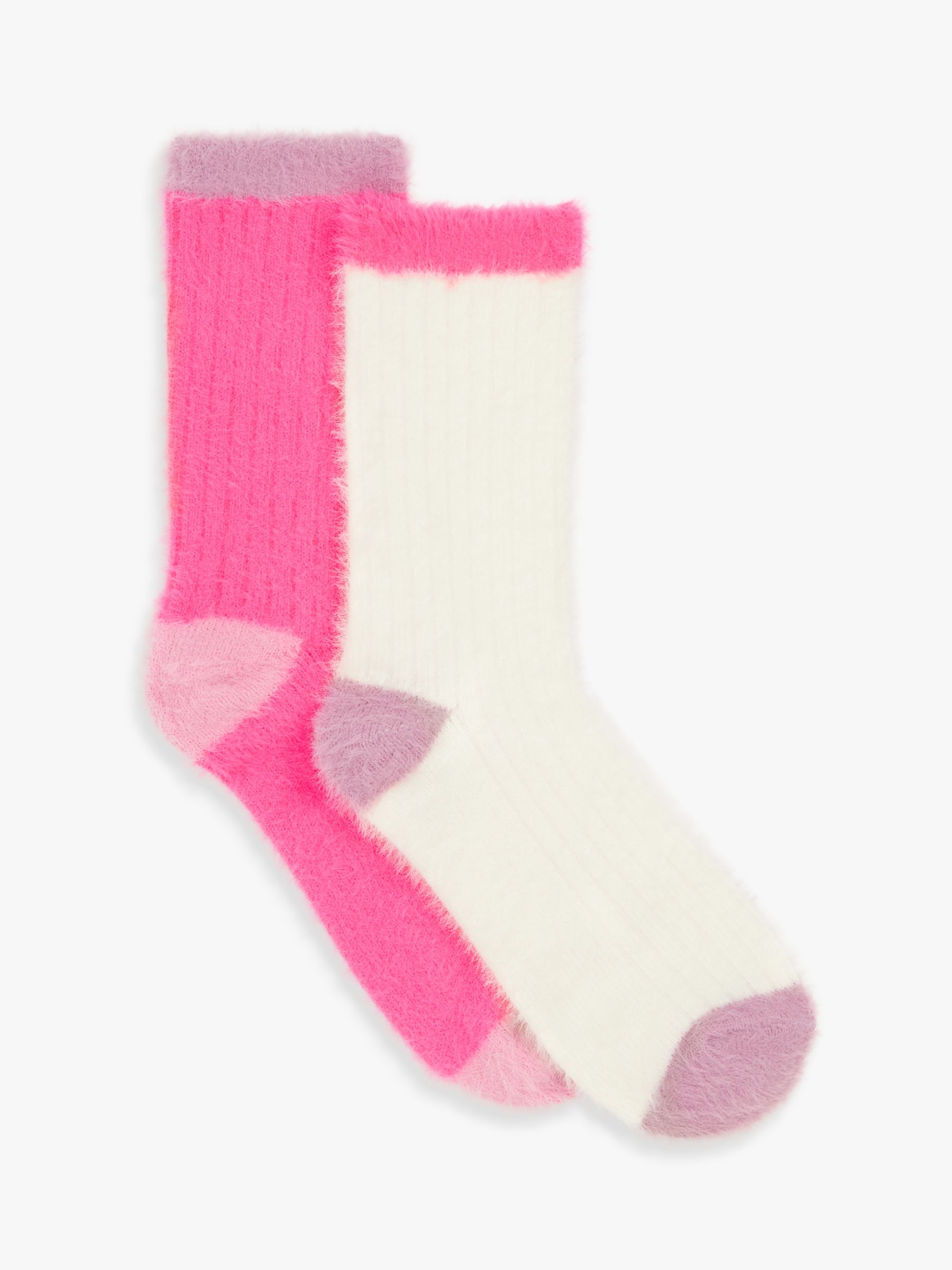 John Lewis Cosy Rib Lounge Socks, Pack of 2, Pink at John Lewis & Partners