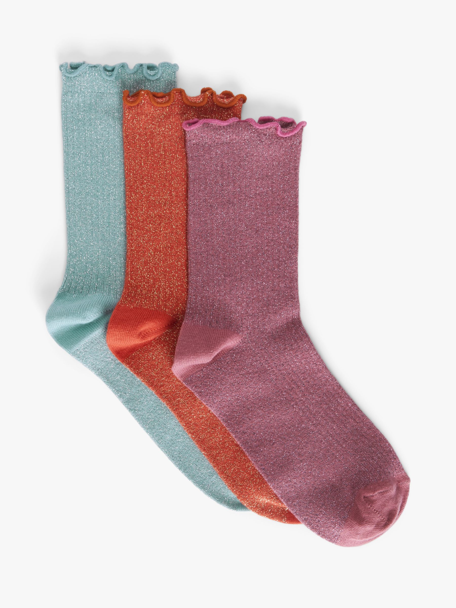 John Lewis Frill Top Organic Cotton Mix Ankle Socks, Pack of 3, Multi ...