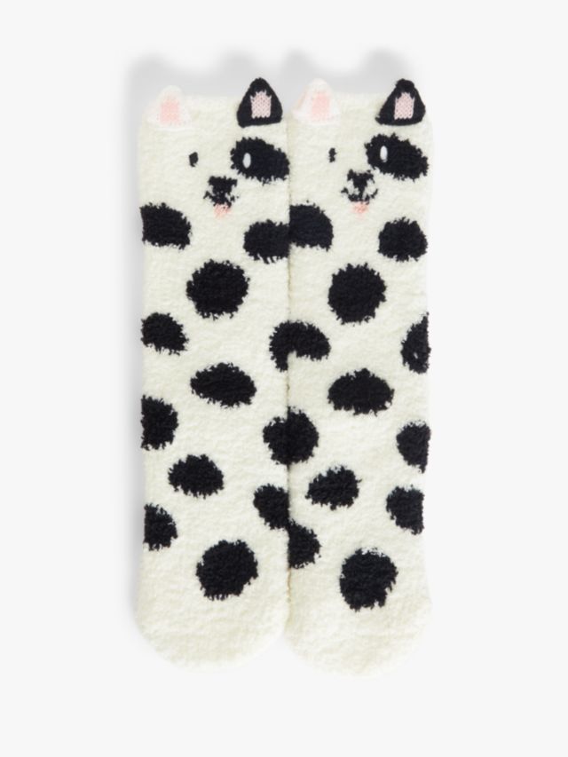 John Lewis Fluffy Dog Lounge Socks, Black/Iory