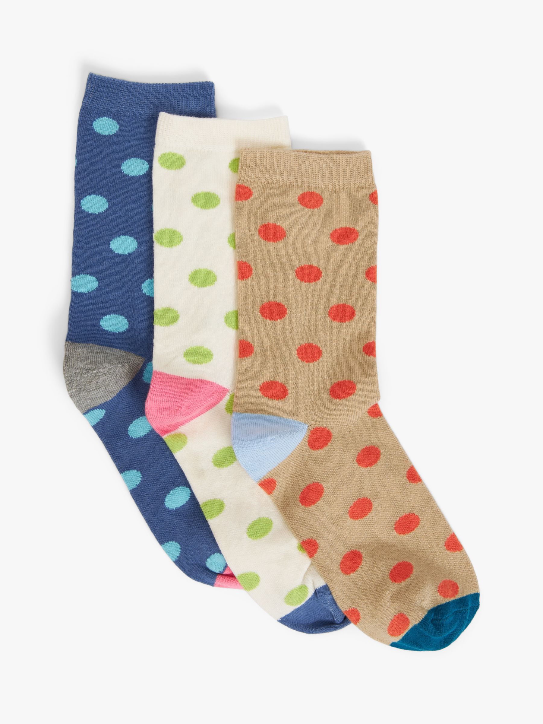 John Lewis Spots Organic Cotton Mix Ankle Socks, Pack of 3, Multi