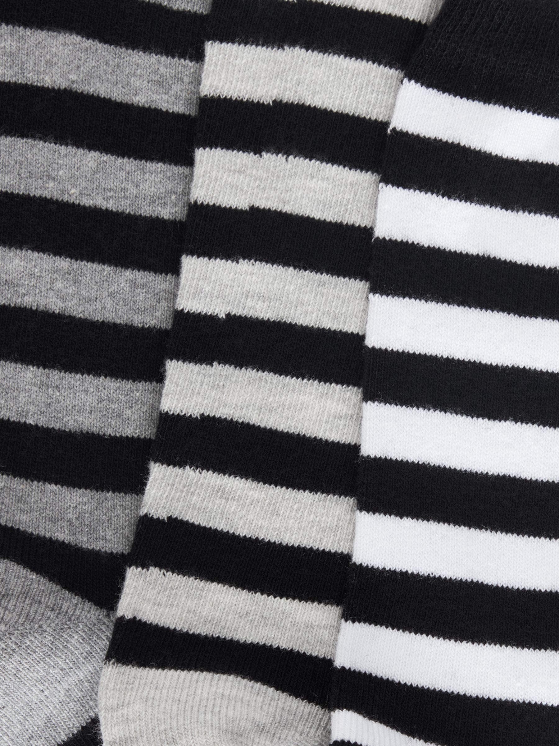 John Lewis Stripe Organic Cotton Mix Ankle Socks, Pack of 3, Black/Grey ...