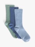 John Lewis Ribbed Organic Cotton Mix Ankle Socks, Pack of 3, Blue/Green