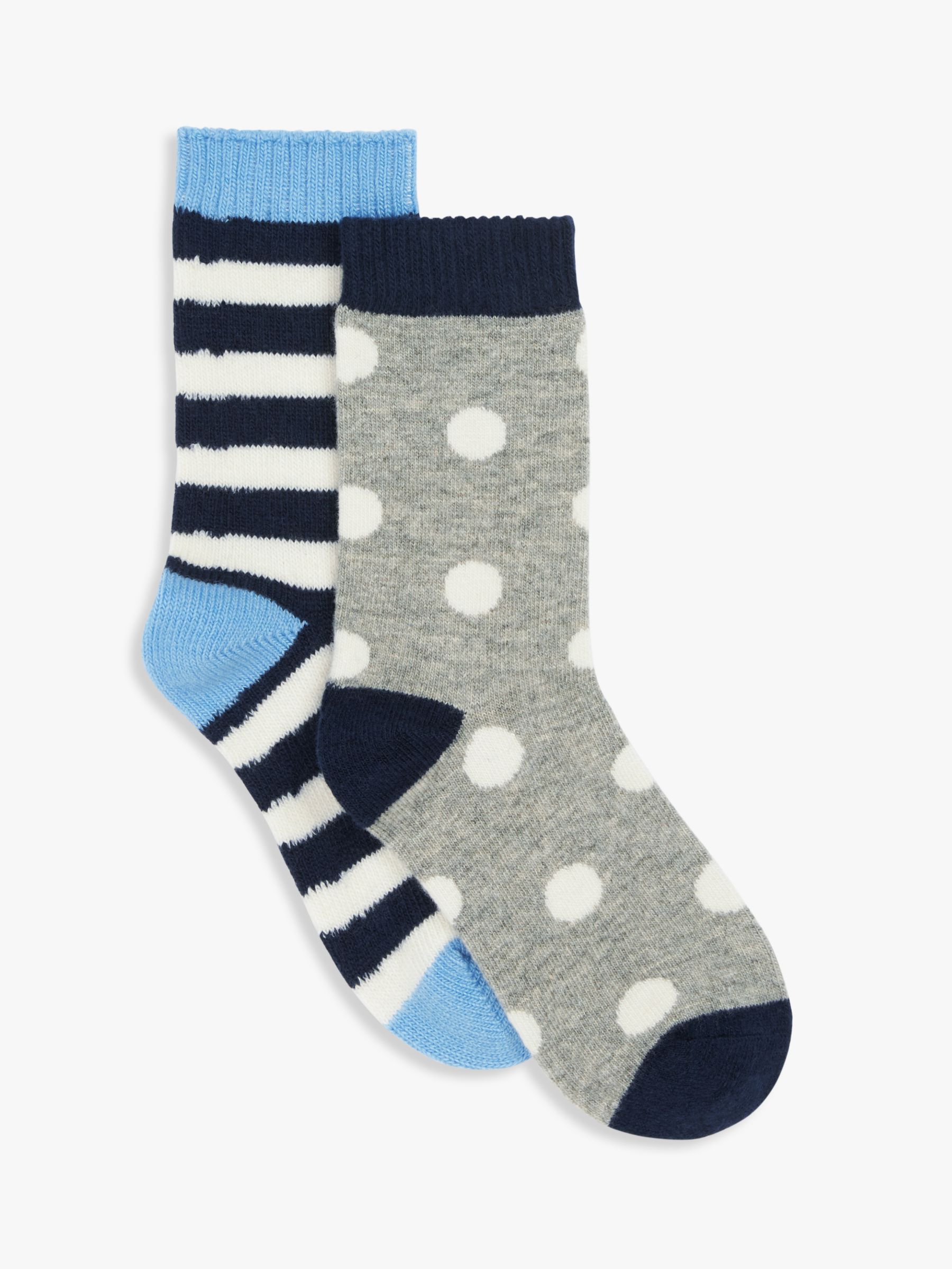 John Lewis Cosy Stripe & Spot Wool Blend Socks, Pack of 2, Blue/Multi ...