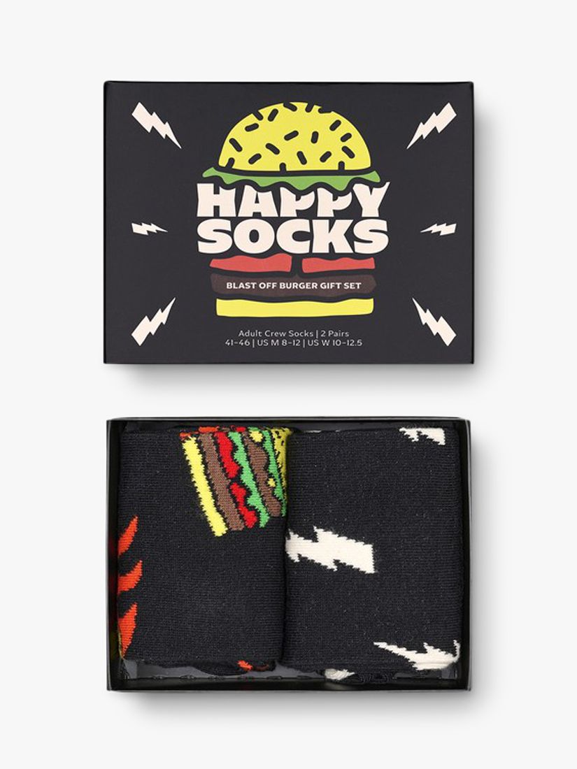 Happy Socks Blast Off Burger Socks Gift Set, One Size, Pack of 2, Black ...