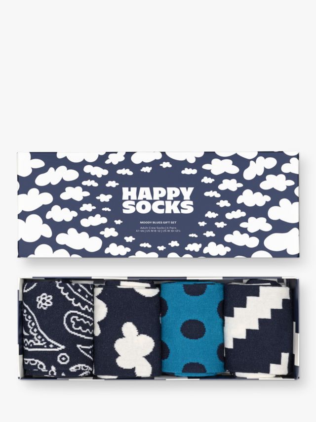Happy Socks Moody Blues Socks Gift Set, One Size, Pack of 4, Navy/Multi