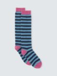 John Lewis Striped Wool Silk Blend Knee High Socks, Blue/Navy/Pink