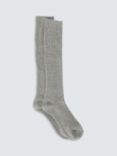 John Lewis Ribbed Wool Silk Blend Knee High Socks, Light Grey