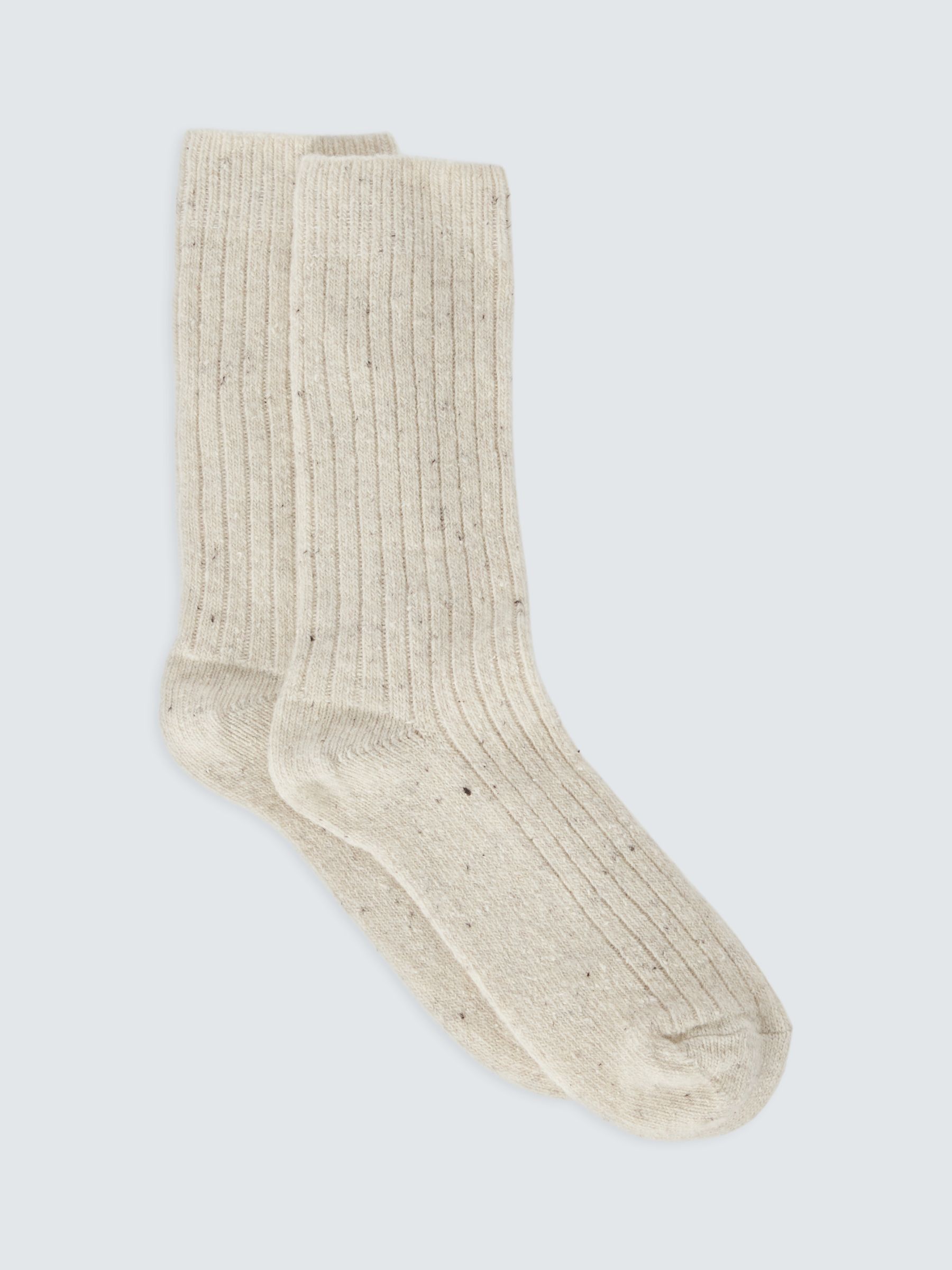John Lewis Ribbed Wool Silk Blend Socks, Ivory at John Lewis & Partners