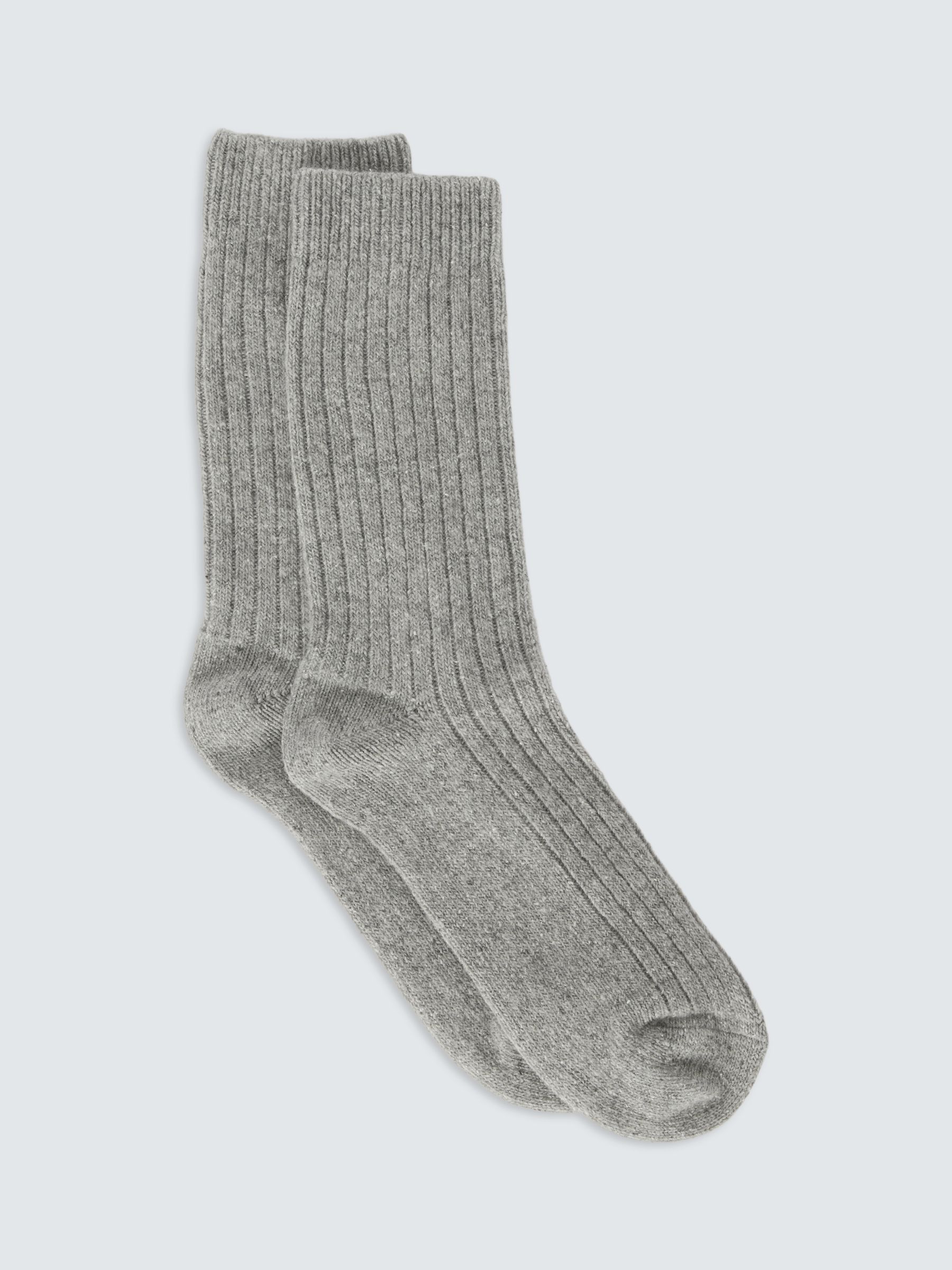 John Lewis Wool Silk Blend Ribbed Socks, Light Grey