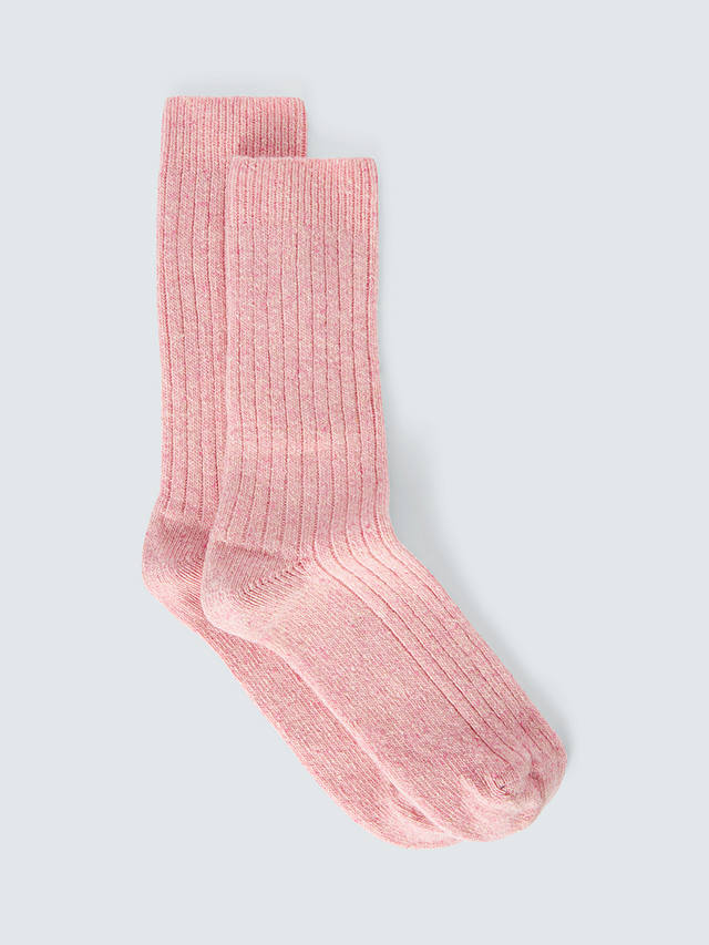 John Lewis Ribbed Wool Silk Blend Socks, Pink at John Lewis & Partners