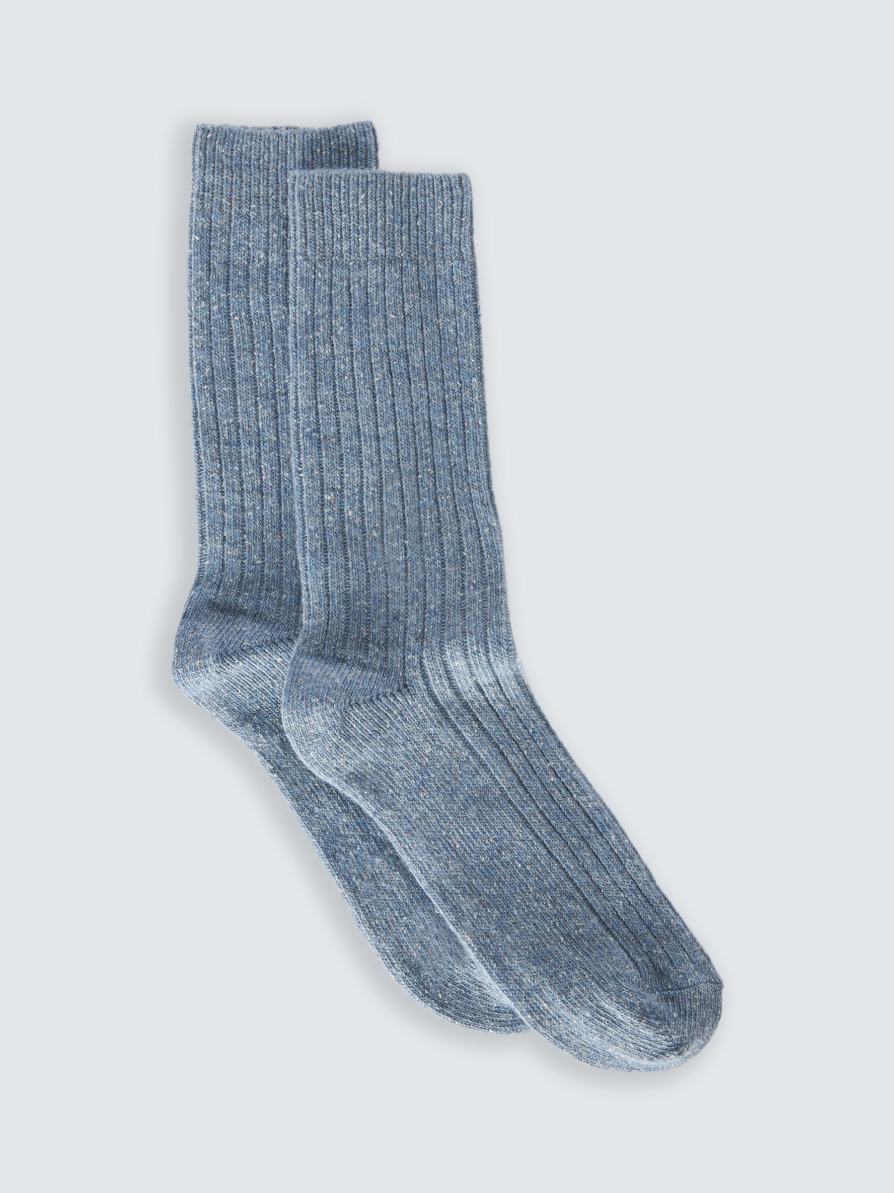 John Lewis Ribbed Wool Silk Blend Socks, Blue at John Lewis & Partners