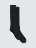 John Lewis Ribbed Wool Silk Blend Knee High Socks, Charcoal