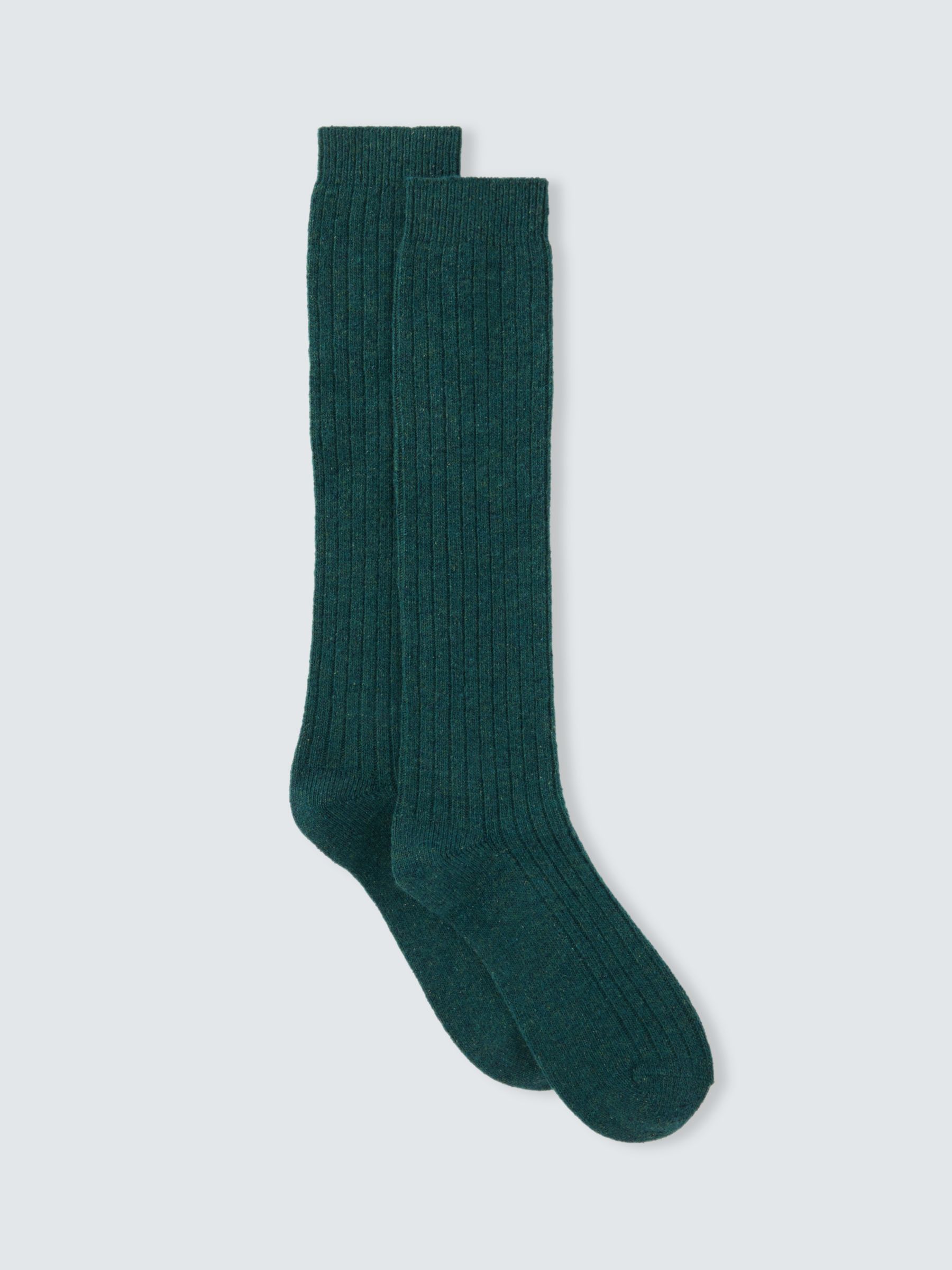 John Lewis Ribbed Wool Silk Blend Knee High Socks, Forest Green at John ...