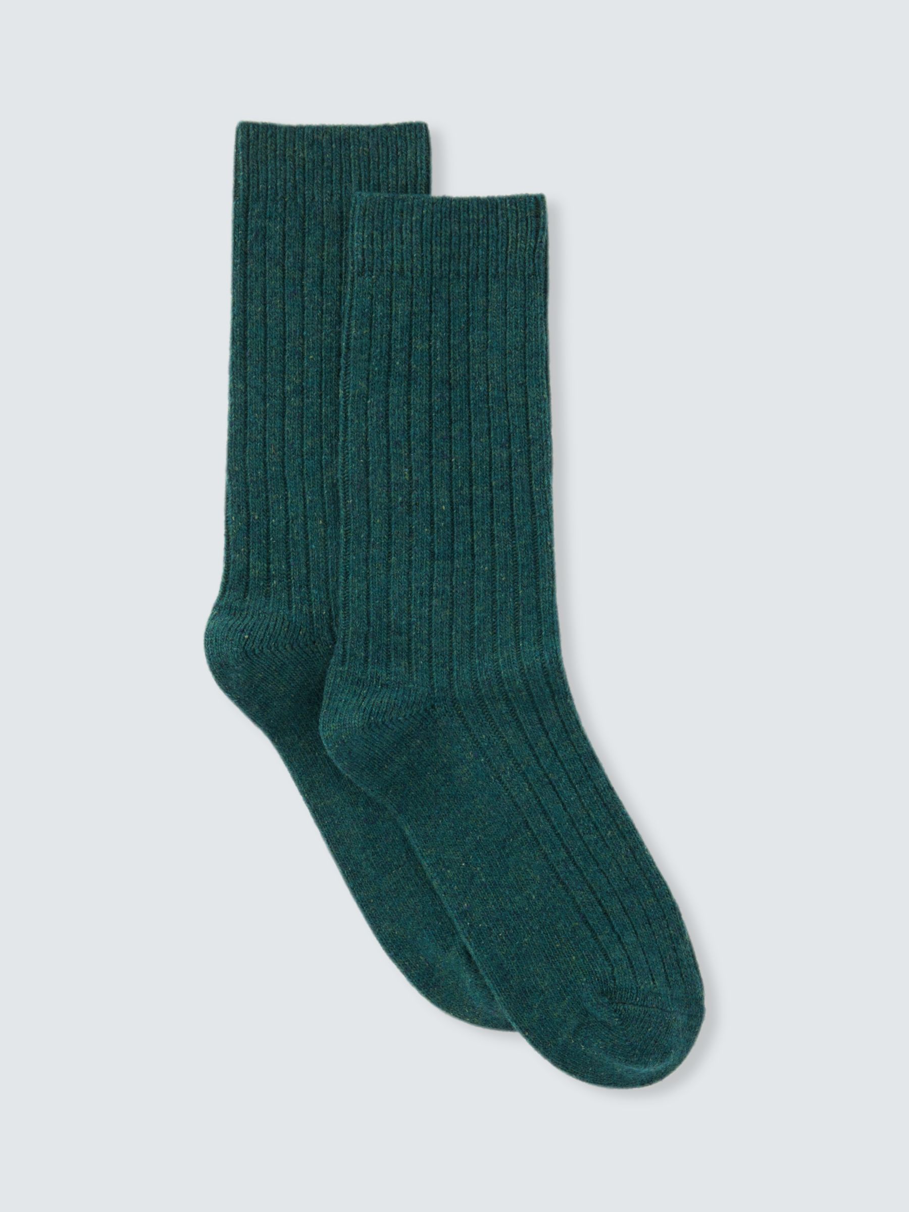 John Lewis Ribbed Wool Silk Blend Socks, Forest Green at John Lewis ...