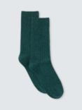 John Lewis Ribbed Wool Silk Blend Socks, Forest Green