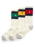 Polo Ralph Lauren Striped Cuff Socks, Pack of 3, White/Multi