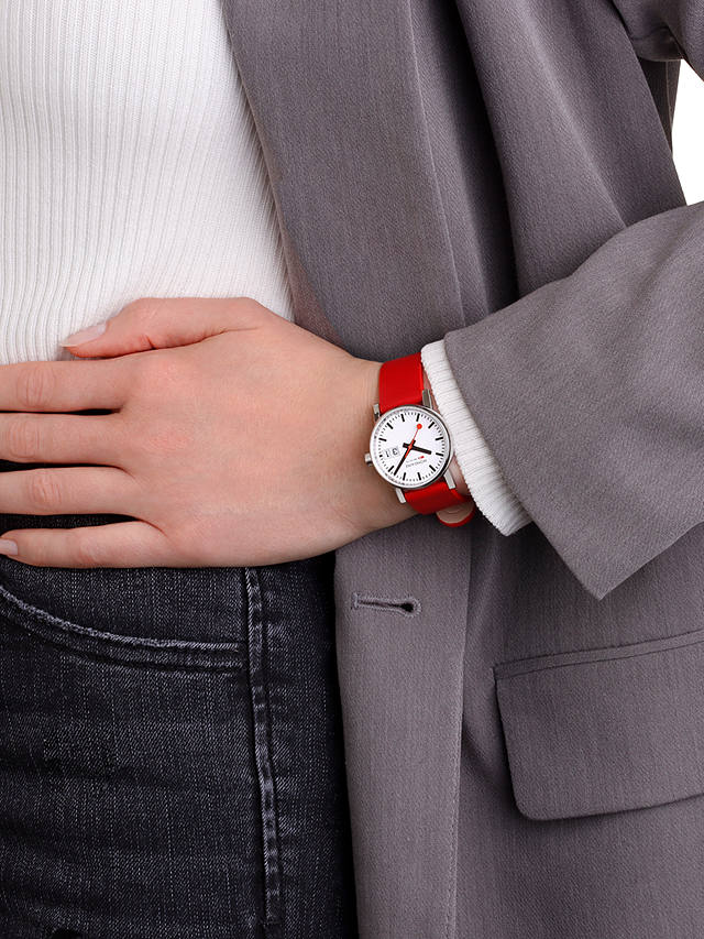 Mondaine Women's Evo 2 Date Vegan Leather Strap Watch, Red