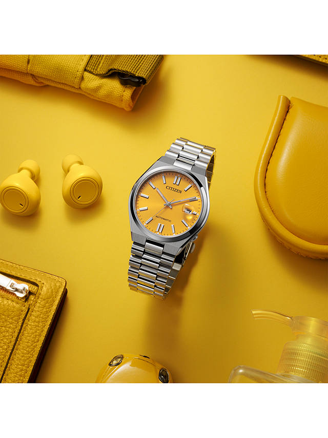 Citizen TSUYOSA Unisex Automatic Sunray Dial Bracelet Strap Watch, Silver/Yellow