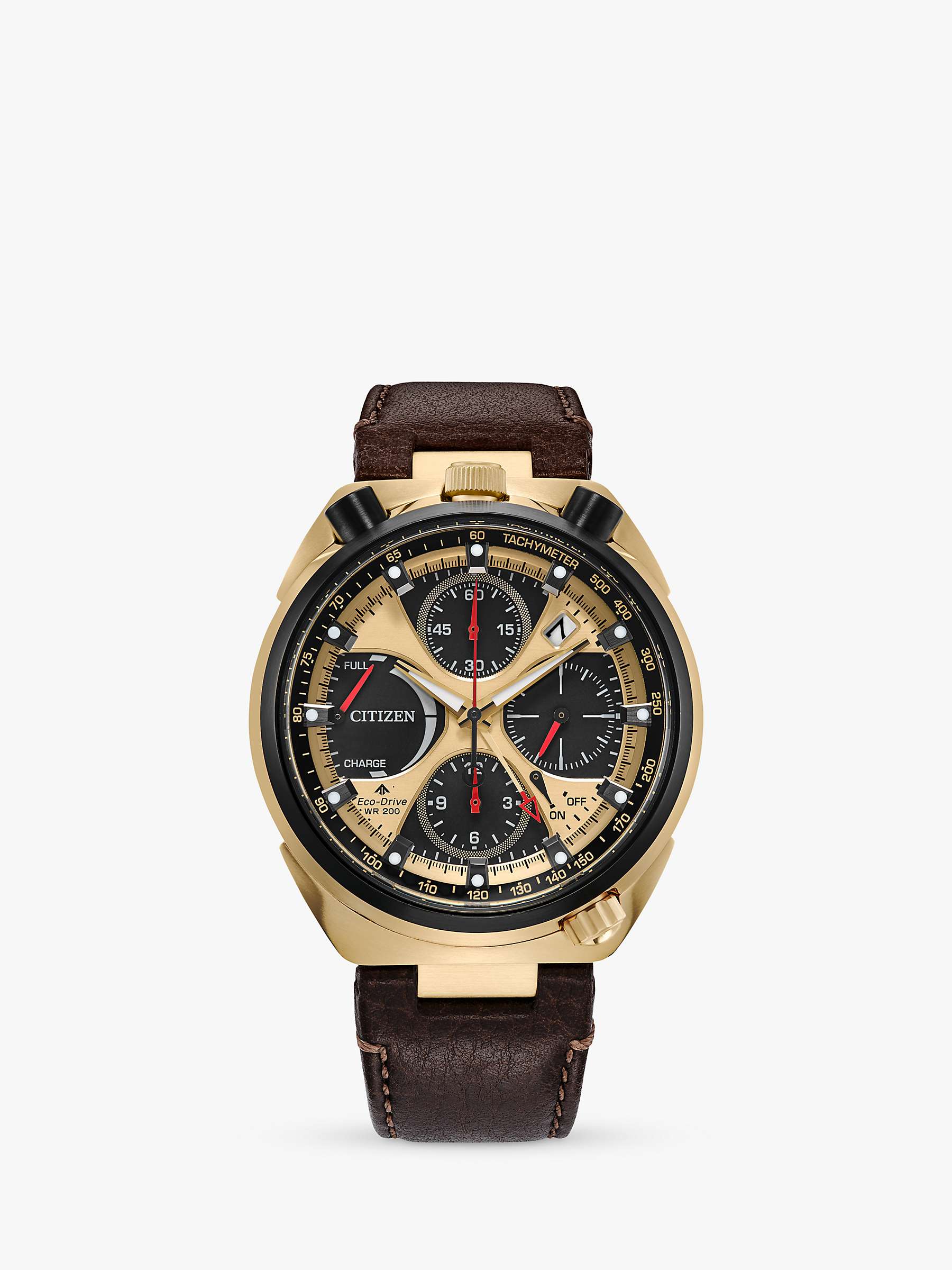 Buy Citizen AV0072-01X Men's Promaster Bullhead Racing Eco-Drive Chronograph Leather Strap Watch, Gold/Brown Online at johnlewis.com
