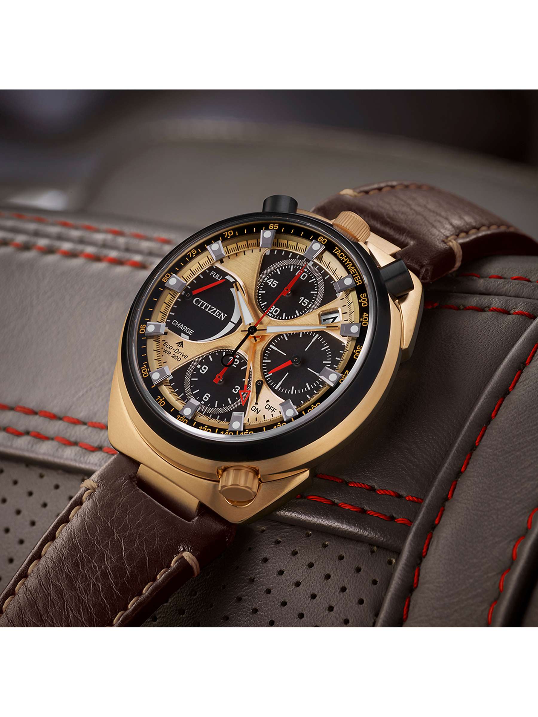 Buy Citizen AV0072-01X Men's Promaster Bullhead Racing Eco-Drive Chronograph Leather Strap Watch, Gold/Brown Online at johnlewis.com