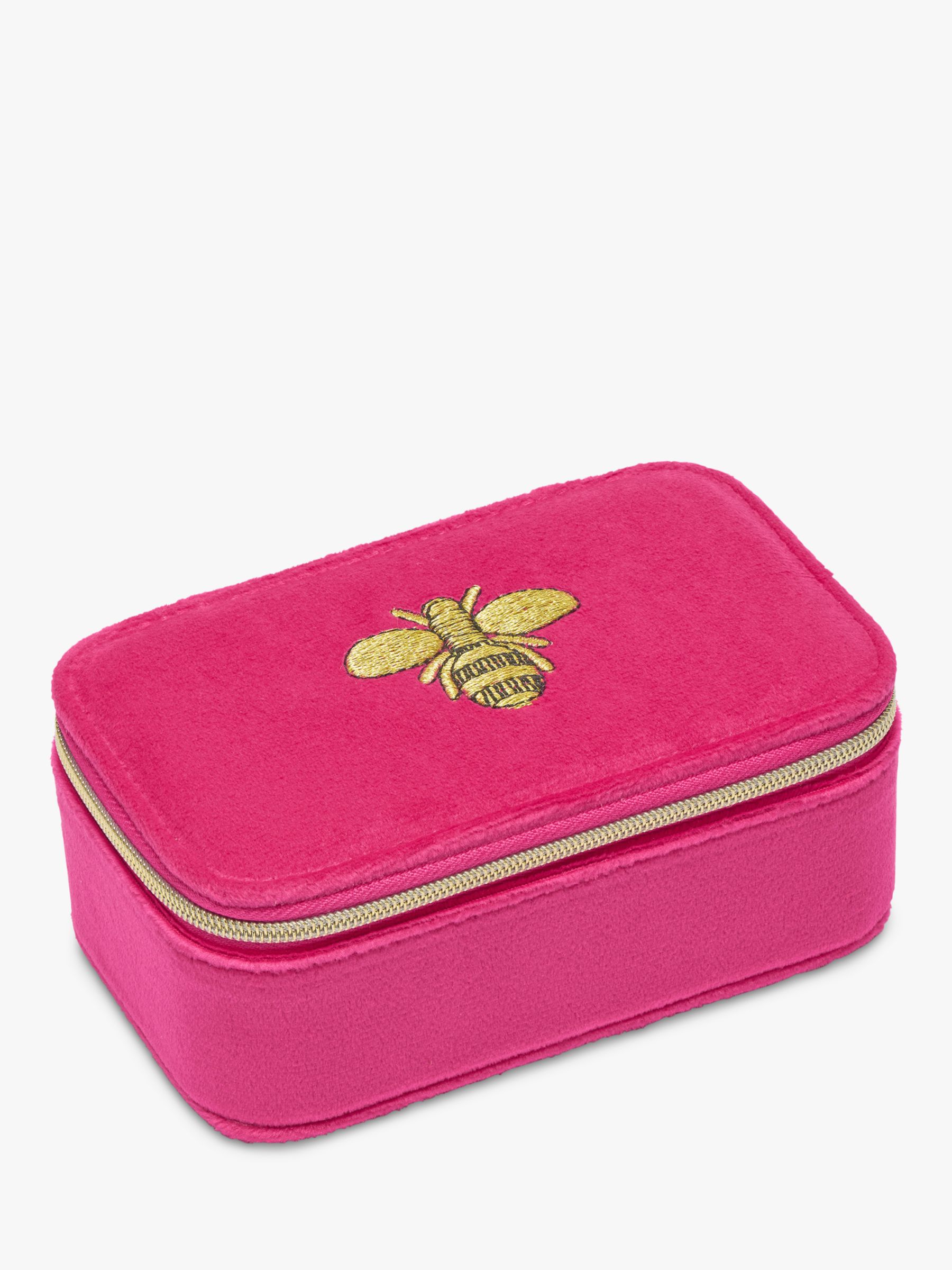 Estella Bartlett Bee Embroidery Mini Jewellery Box, Hot Pink