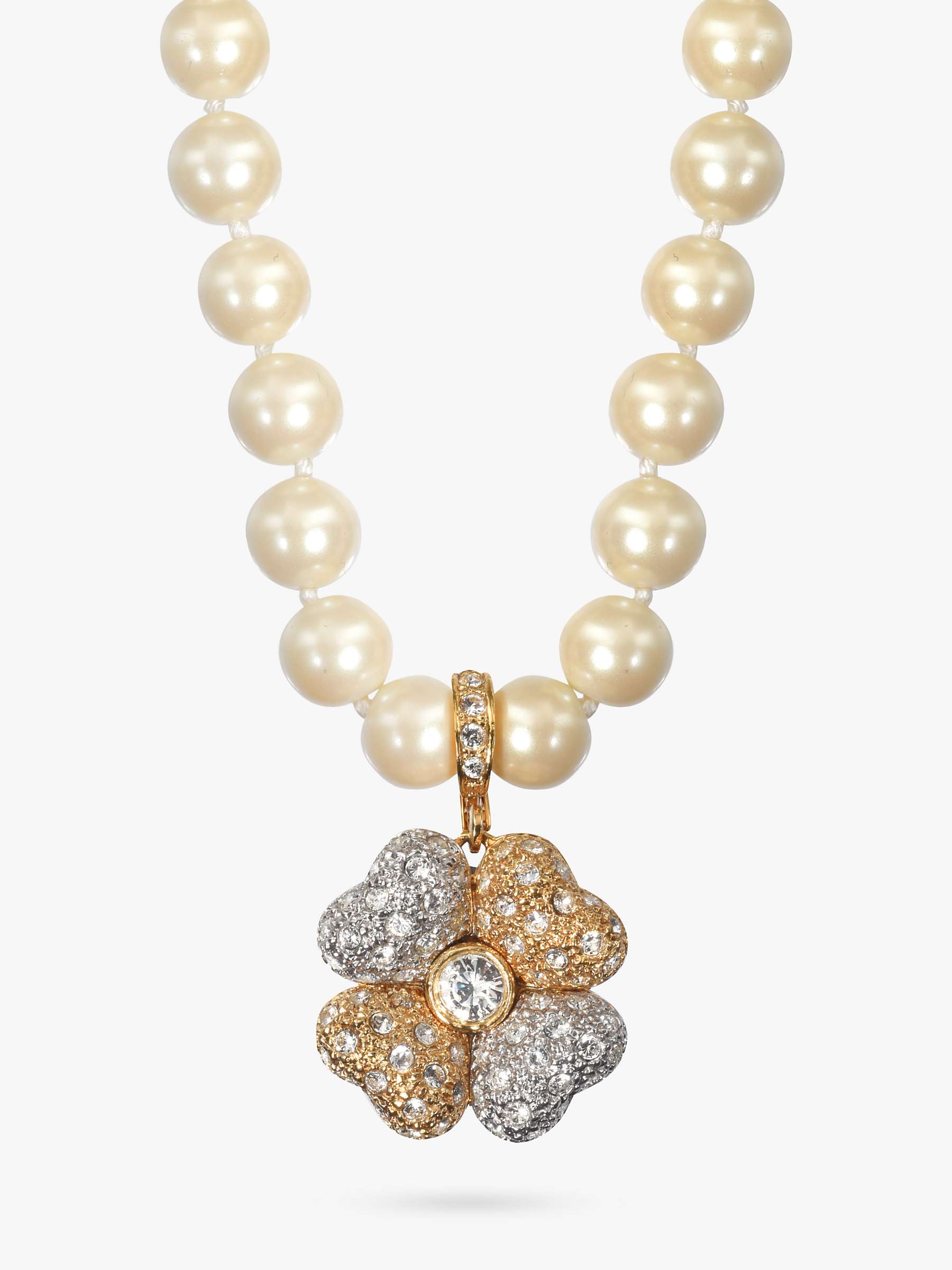 Buy Eclectica Vintage 18ct Gold Plated Faux Pearl and Swarovski Flower Beaded Necklace, Cream/Gold Online at johnlewis.com