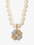 Eclectica Pre-Loved 18ct Gold Plated Faux Pearl and Swarovski Flower Beaded Necklace, Cream/Gold