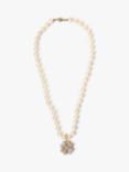 Eclectica Pre-Loved 18ct Gold Plated Faux Pearl and Swarovski Flower Beaded Necklace, Cream/Gold