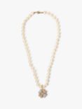Eclectica Vintage 18ct Gold Plated Faux Pearl and Swarovski Flower Beaded Necklace, Cream/Gold