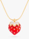 Eclectica Vintage Gold Plated Enamel & Swarovski Crystal Strawberry Pendant Necklace, Dated Circa 1980s
