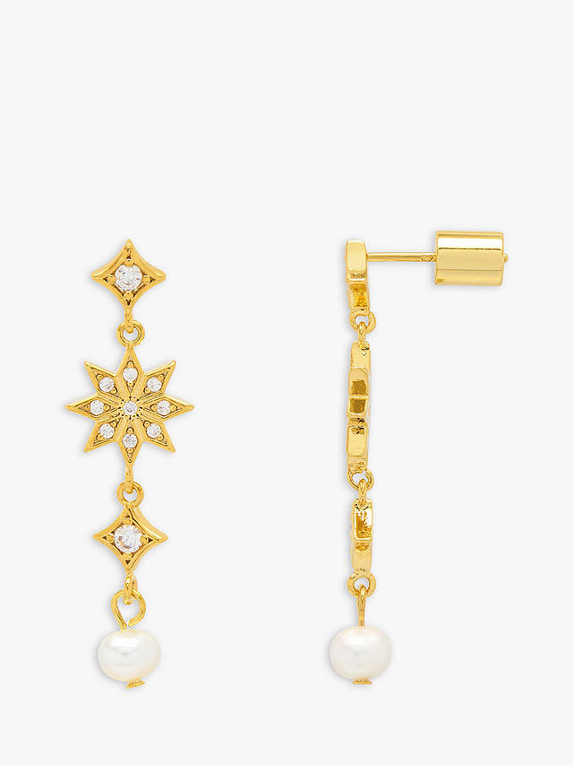 Estella Bartlett Cubic Zirconia Star & Pearl Drop Earrings, Gold