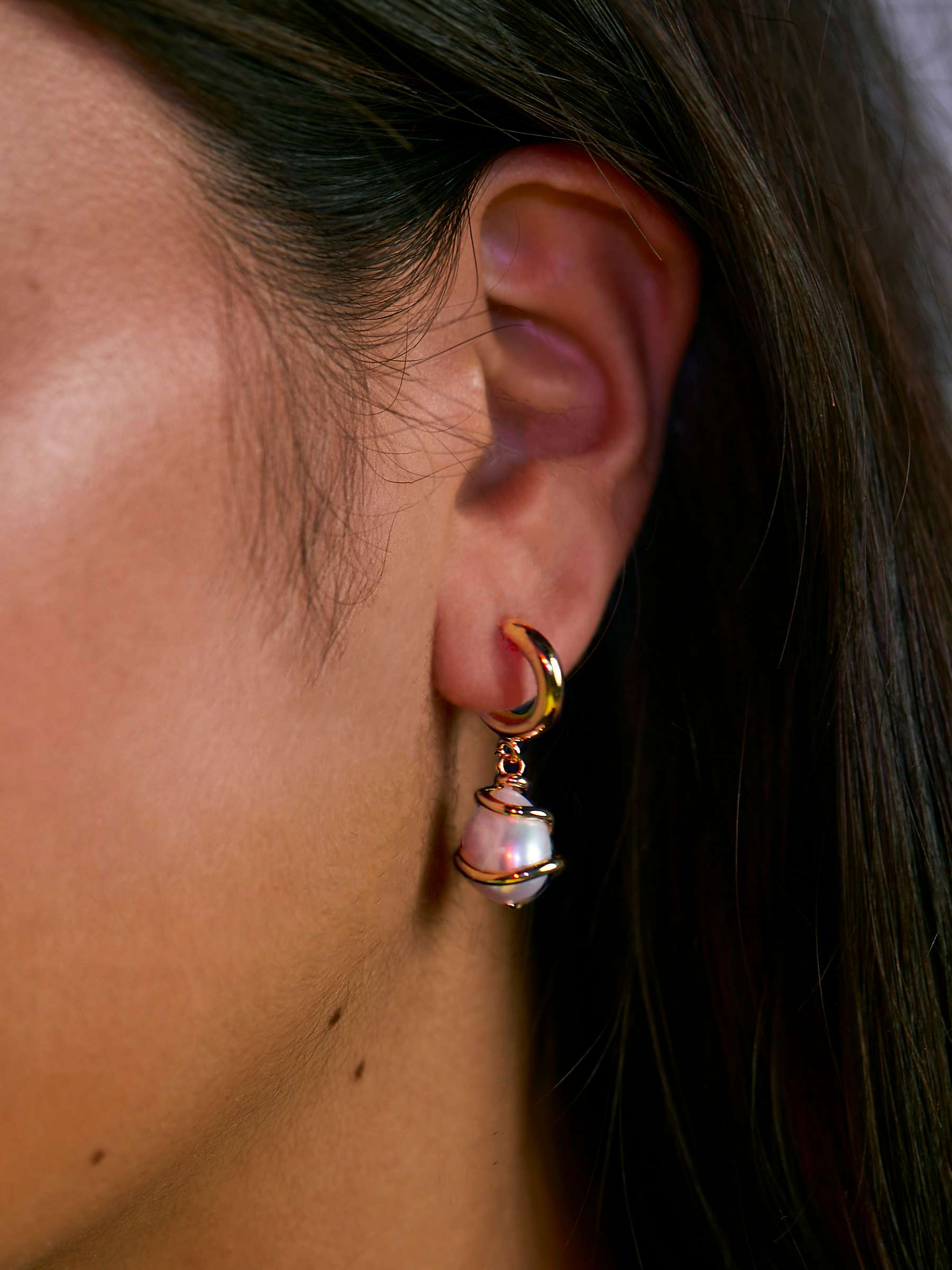 Estella Bartlett Pearl Wrap Hoop Earrings, Gold at John Lewis & Partners