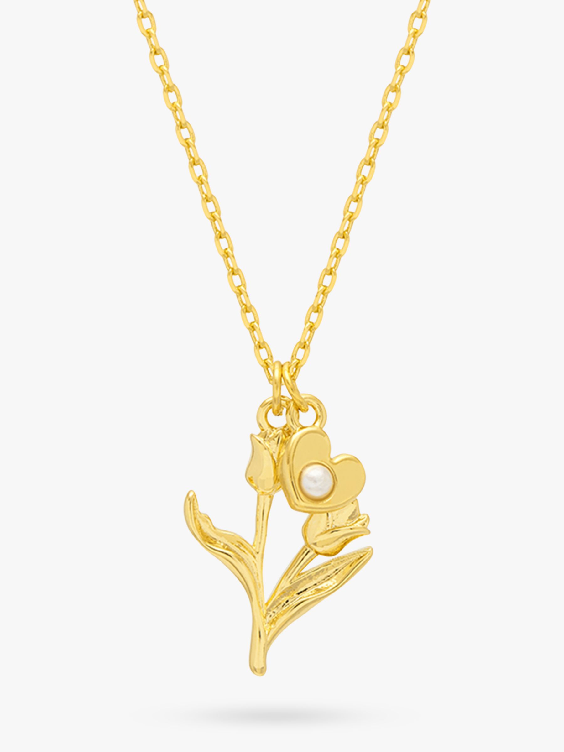 Estella Bartlett Tulip & Heart Pearl Pendant Necklace, Gold at John ...