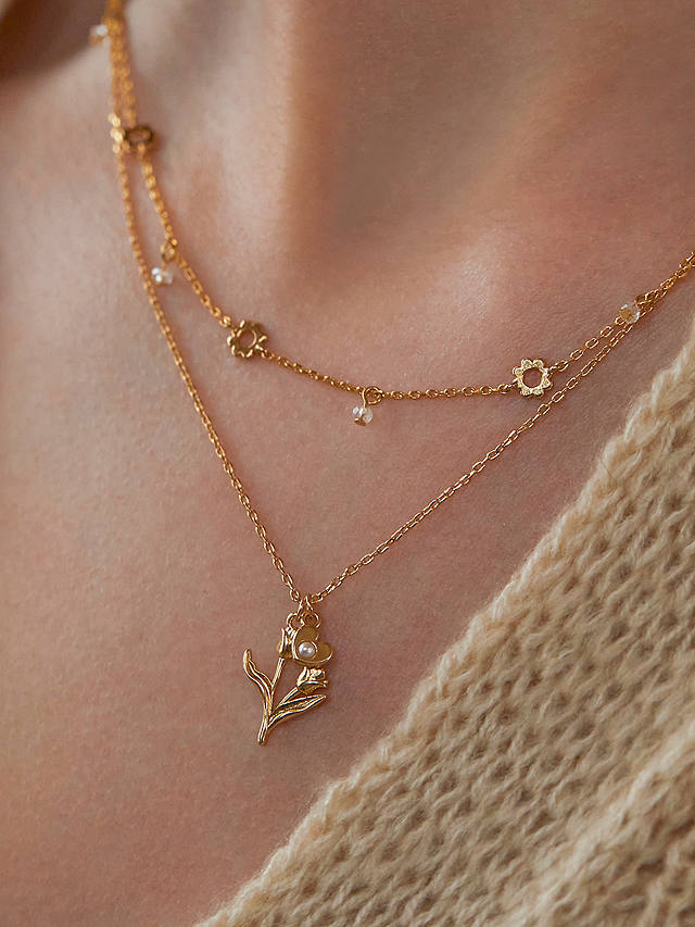 Estella Bartlett Tulip & Heart Pearl Pendant Necklace, Gold