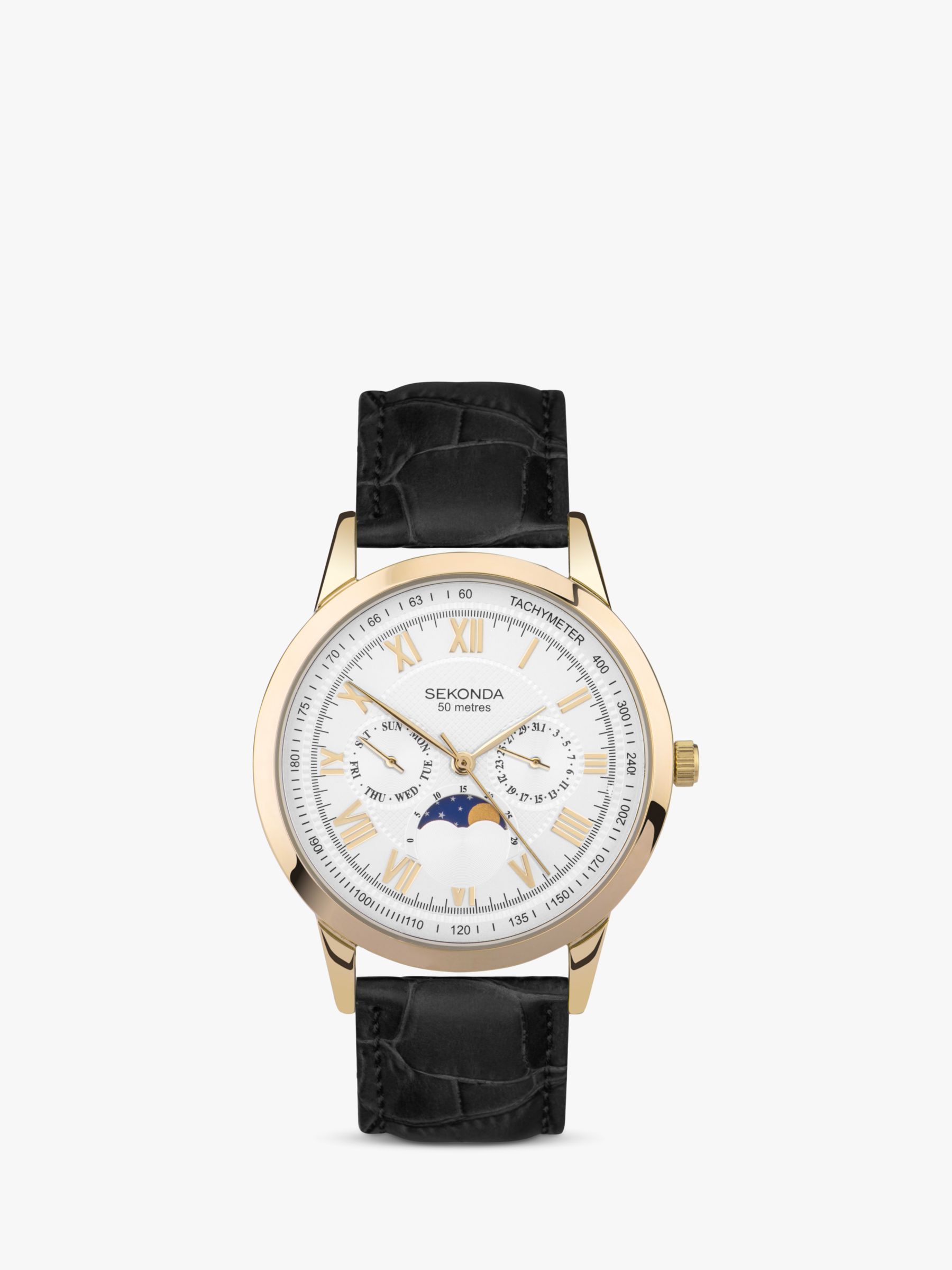 Buy Sekonda Men's Armstrong Chronograph Moonphase Leather Strap Watch Online at johnlewis.com