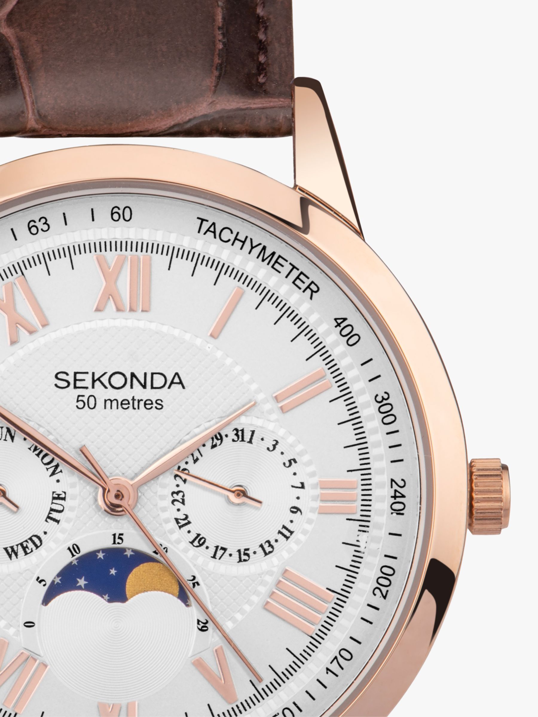 Buy Sekonda Men's Armstrong Chronograph Moonphase Leather Strap Watch Online at johnlewis.com