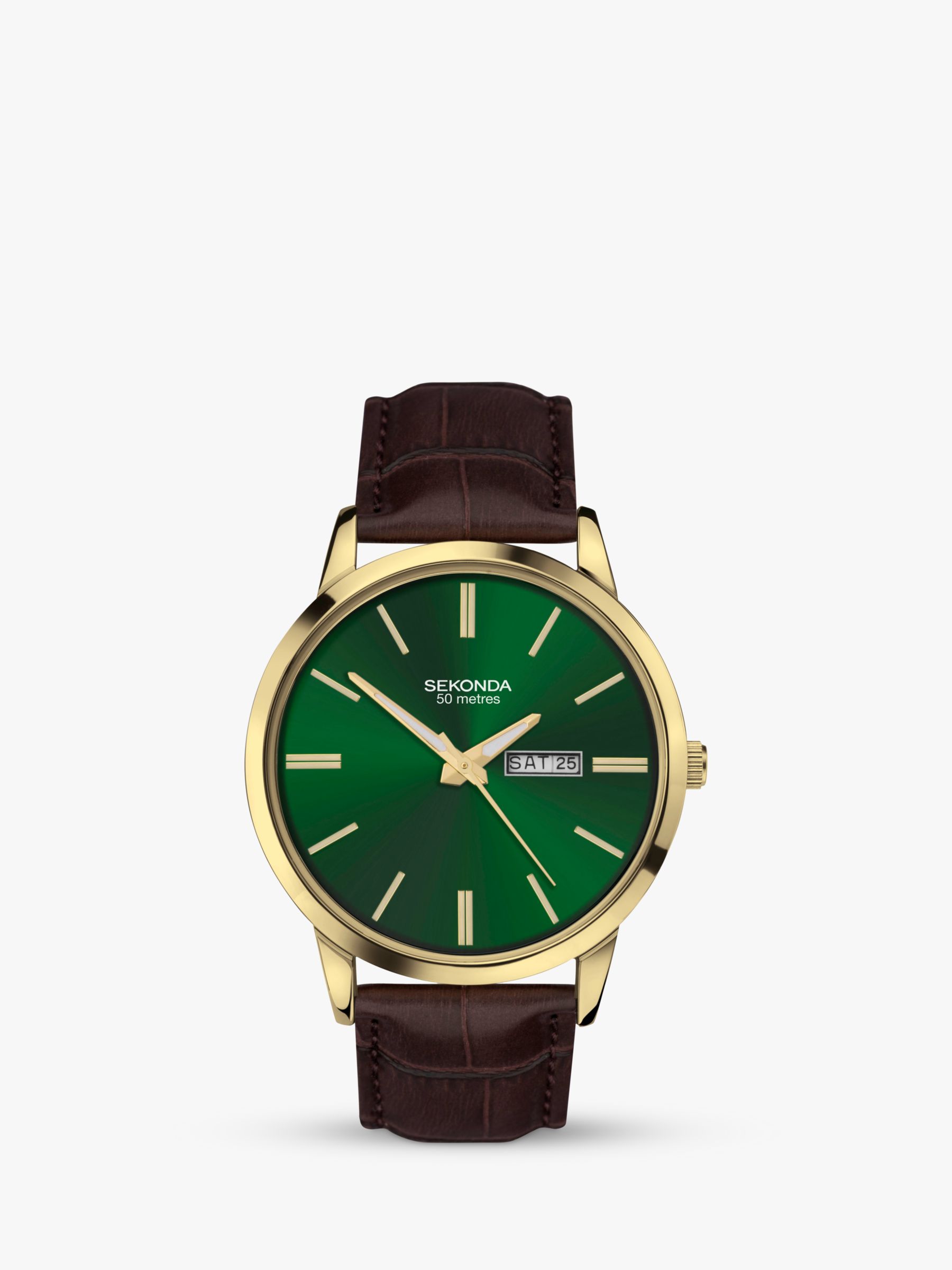Sekonda 30151 Men's Jackson Day Date Leather Strap Watch, Brown/Green £49.99