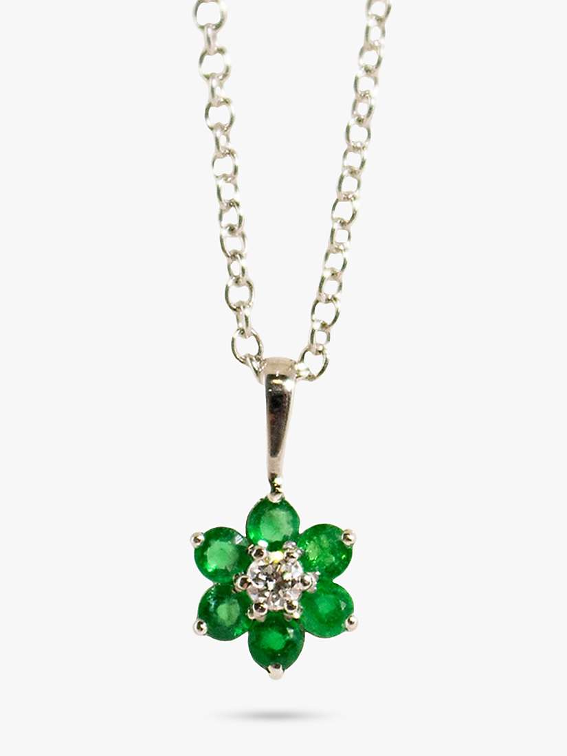 Buy E.W Adams 18ct White Gold Emerald & Diamond Flower Cluster Pendant Necklace Online at johnlewis.com